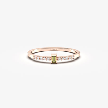 10K Gold Dainty Baguette Peridot and Cz Ring - 2S80PER