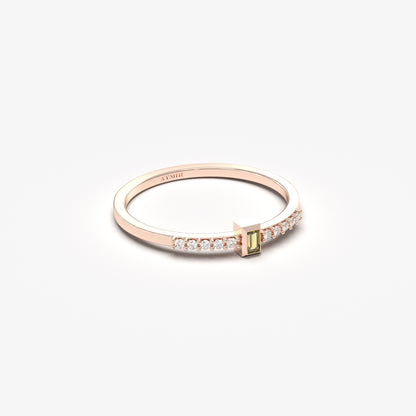 10K Gold Dainty Baguette Peridot and Cz Ring - 2S80PER