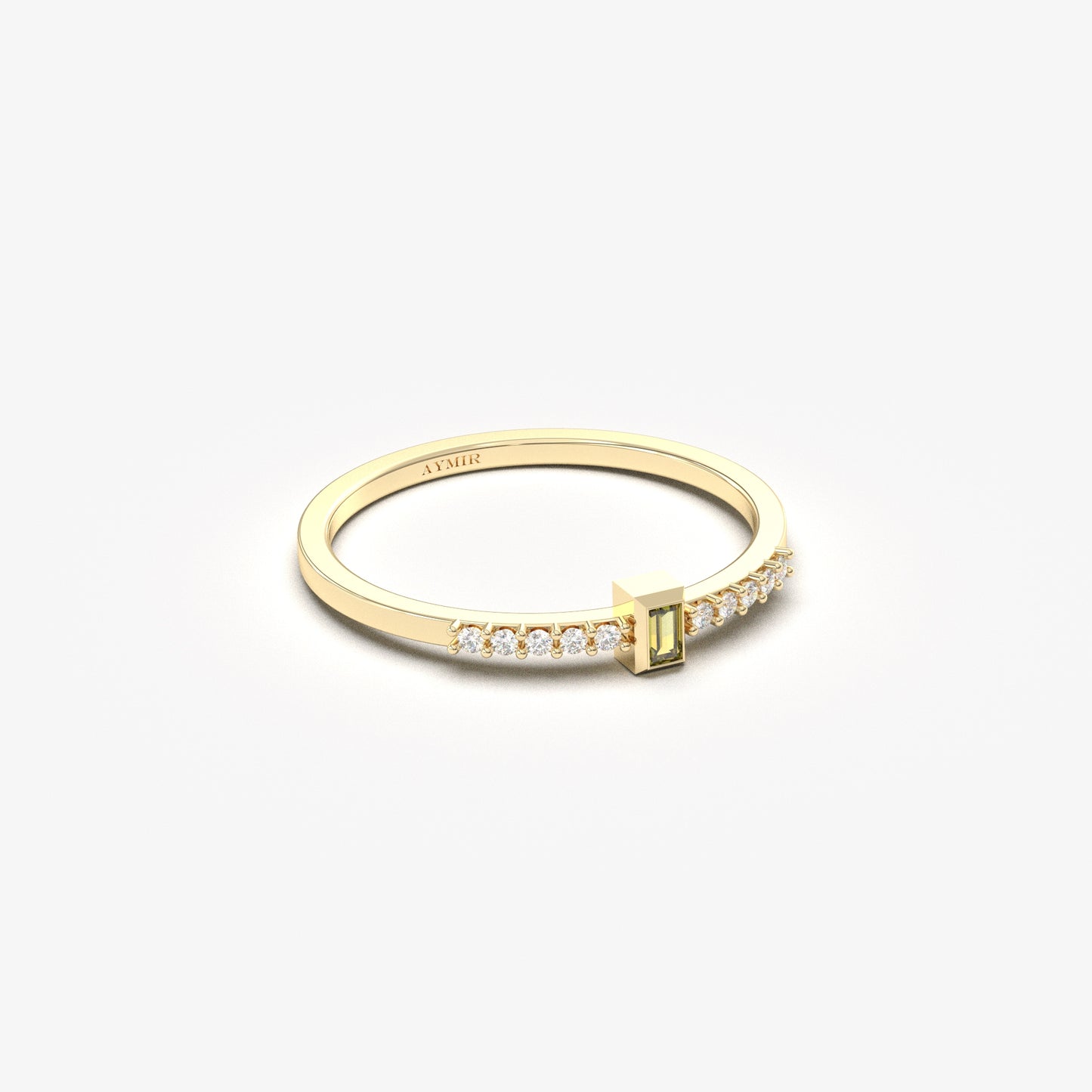 10K Gold Dainty Baguette Peridot and Cz Ring - 2S80PER