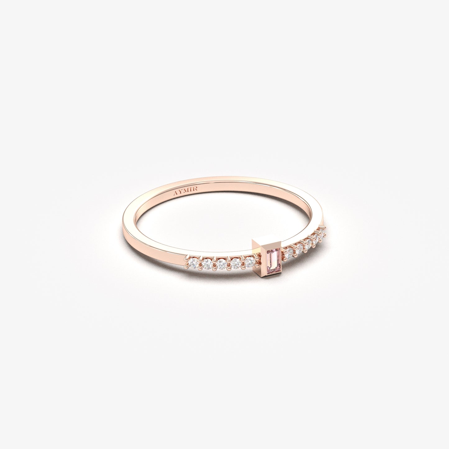 18K Solid Gold Baguette Pink and Cz Ring - 2S80PNK