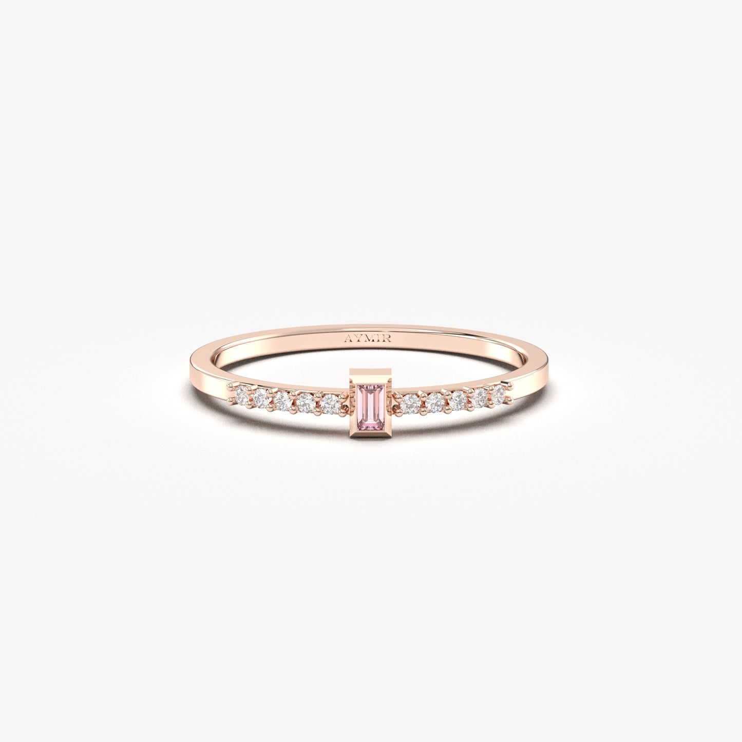 18K Solid Gold Baguette Pink and Diamond Ring - 2S80PNK