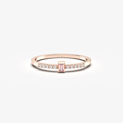 18K Solid Gold Baguette Pink and Diamond Ring - 2S80PNK