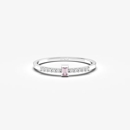 18K Solid Gold Baguette Pink and Cz Ring - 2S80PNK