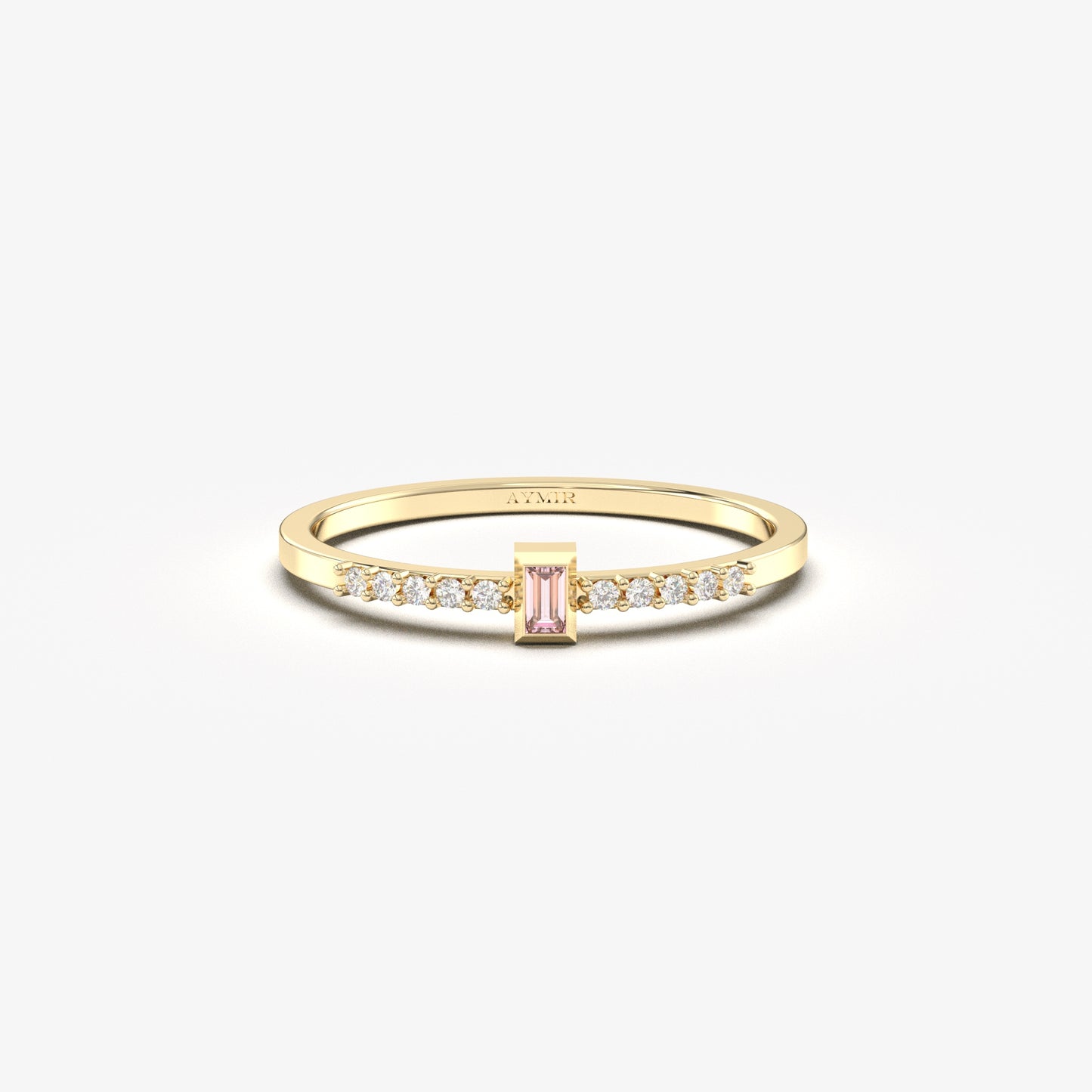 10K Solid Gold Baguette Pink and Diamond Ring - 2S80PNK