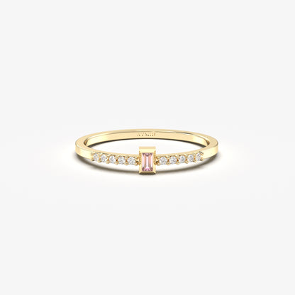 10K Solid Gold Baguette Pink and Diamond Ring - 2S80PNK