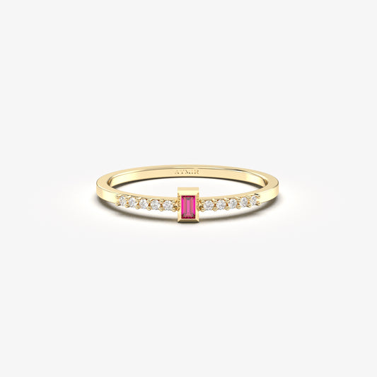 10K Gold Unique Baguette Ruby and Diamond Ring - 2S80RBY