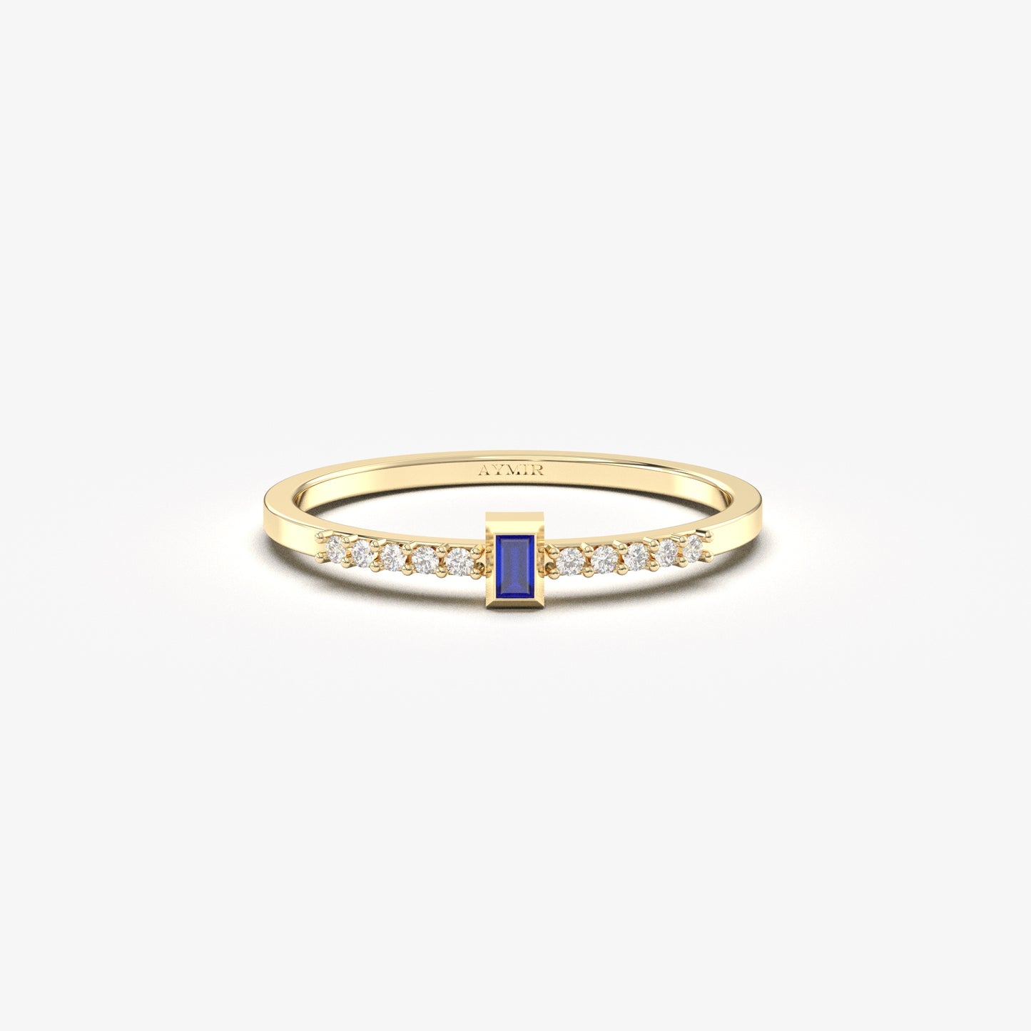 14K Gold Minimalist Baguette Sapphire and Diamond Ring - 2S80SAP