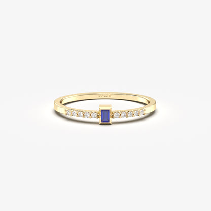 14K Gold Minimalist Baguette Sapphire and Diamond Ring - 2S80SAP