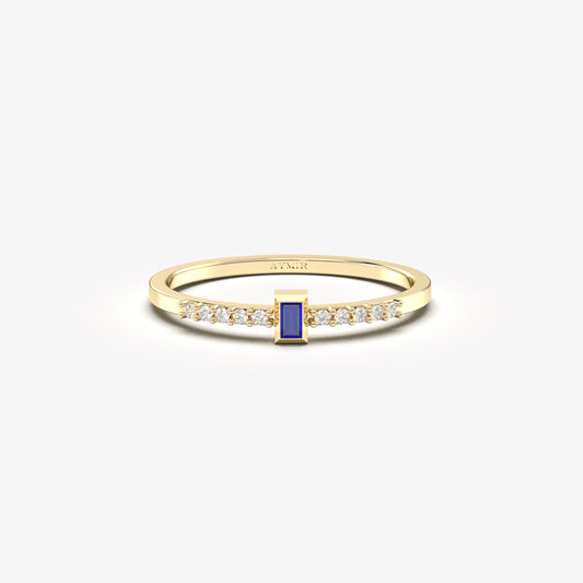10K Gold Minimalist Baguette Sapphire and Diamond Ring - 2S80SAP