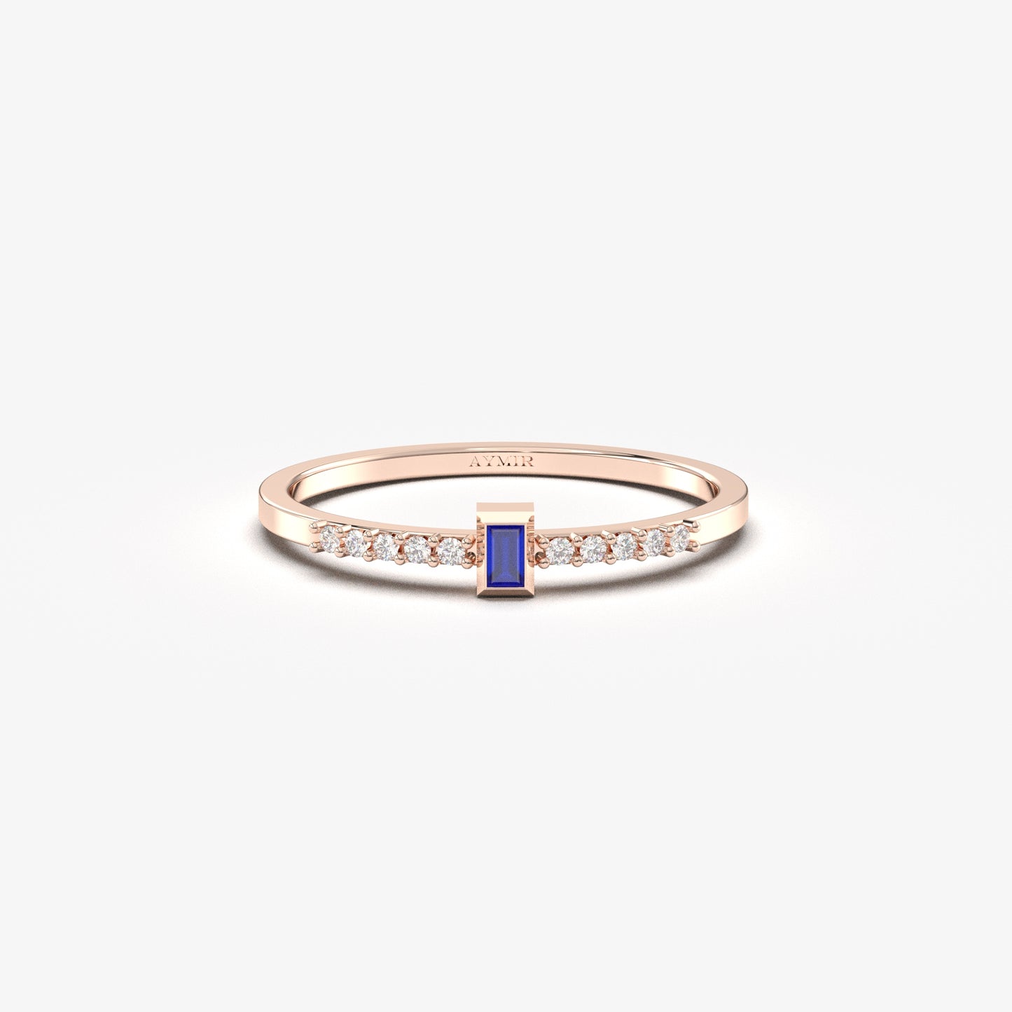 14K Gold Minimalist Baguette Sapphire and Diamond Ring - 2S80SAP
