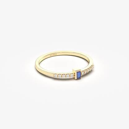 14K Gold Minimalist Baguette Sapphire and Diamond Ring - 2S80SAP