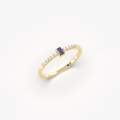14K Gold Minimalist Baguette Sapphire and Diamond Ring - 2S80SAP