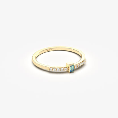 10K Gold Minimalist Sky Blue Baguette and Diamond Ring - 2S80SKY