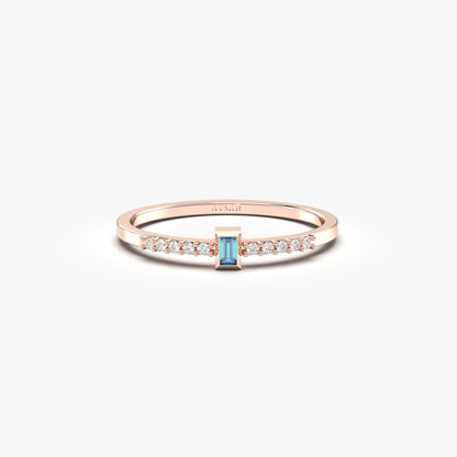 10K Gold Minimalist Sky Blue Baguette and Cz Ring - 2S80SKY