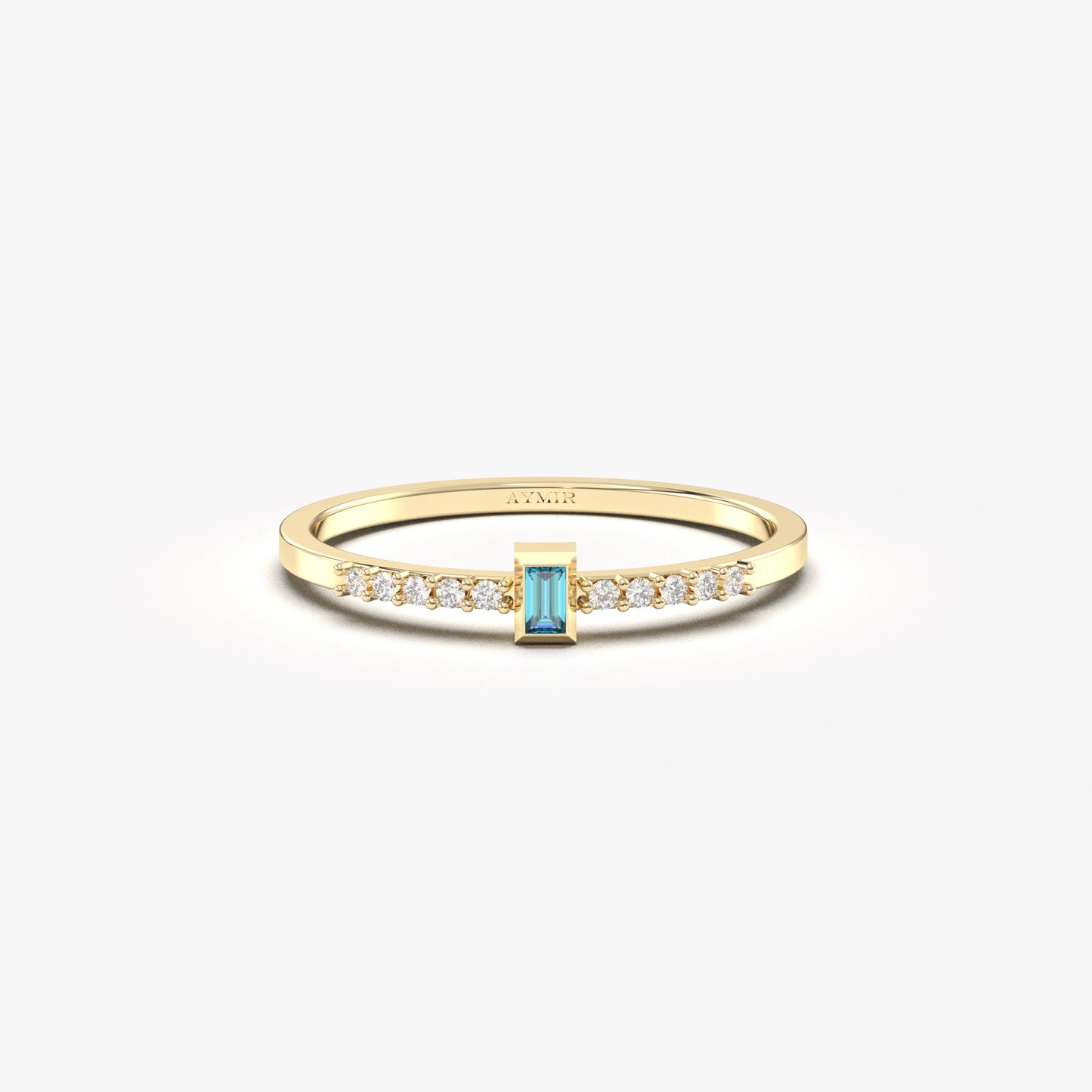 10K Gold Minimalist Sky Blue Baguette and Cz Ring - 2S80SKY