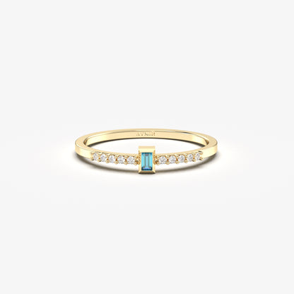 10K Gold Minimalist Sky Blue Baguette and Cz Ring - 2S80SKY