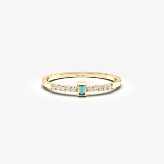 10K Gold Minimalist Sky Blue Baguette and Cz Ring - 2S80SKY