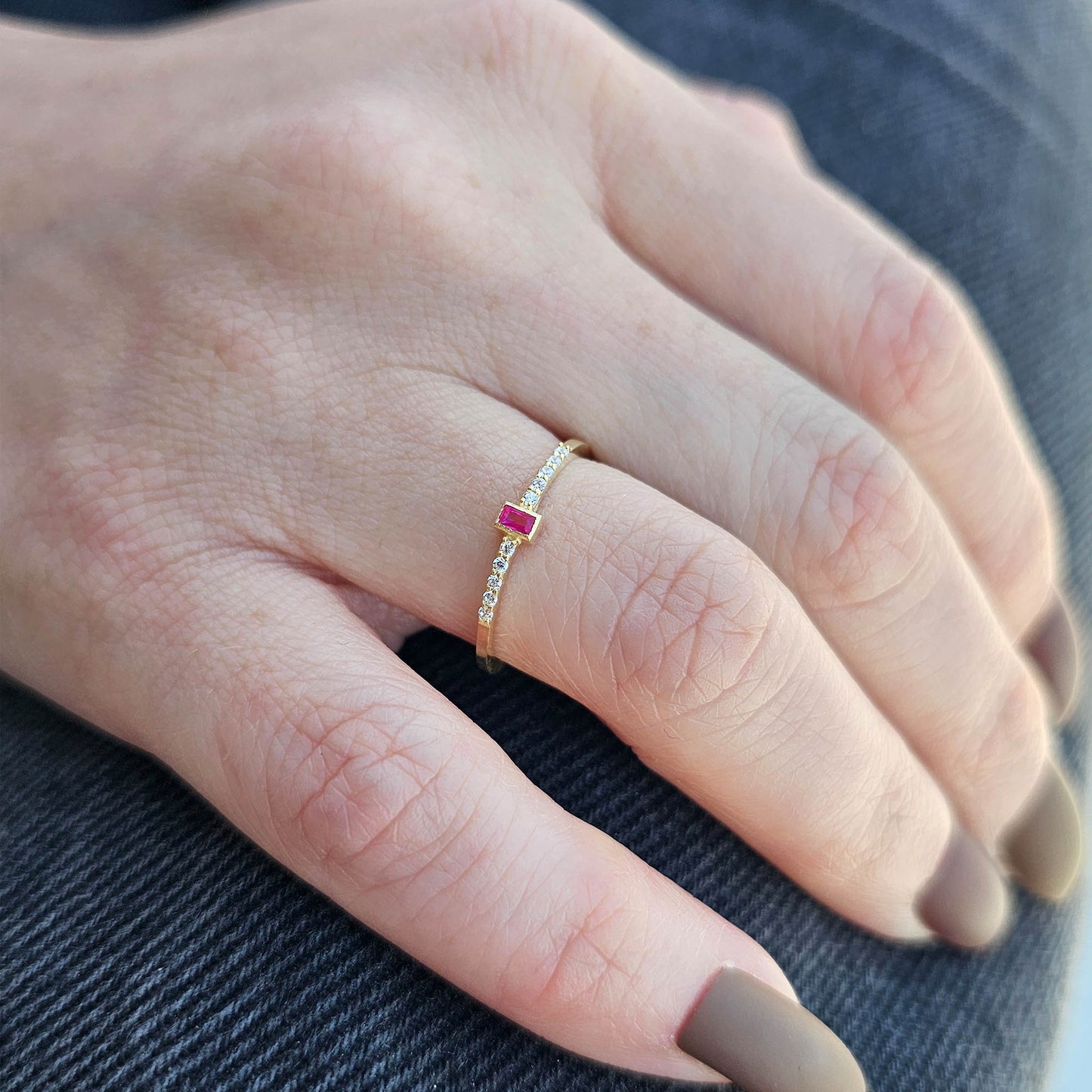 14K Gold Unique Baguette Ruby and Diamond Ring - 2S80RBY