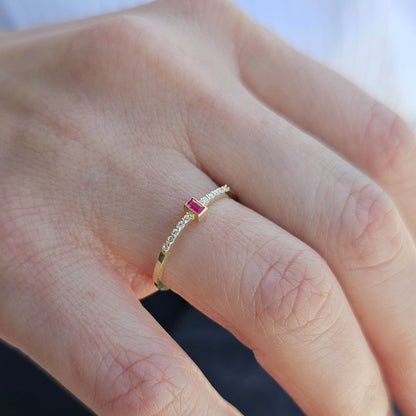 14K Gold Unique Baguette Ruby and Diamond Ring - 2S80RBY