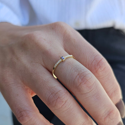10K Gold Unique Baguette Amethyst and Cz Ring - 2S80AME