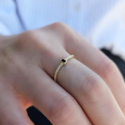 10K Gold Minimalist Baguette Black Onyx and Cz Ring - 2S80BLK