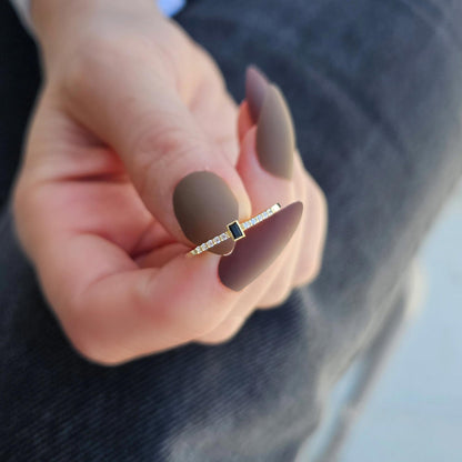 10K Gold Minimalist Baguette Black Onyx and Cz Ring - 2S80BLK