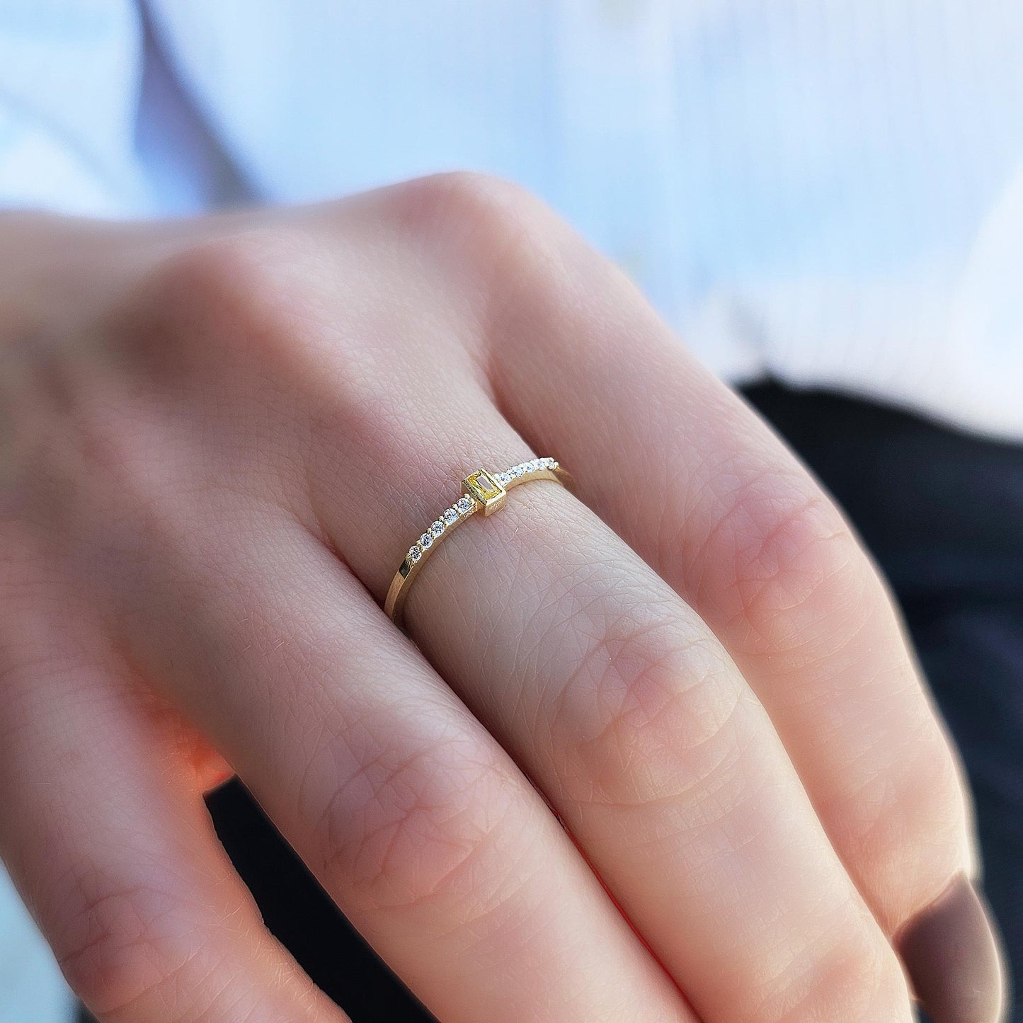 10K Gold Baguette Citrine and Cz Ring - 2S80CIT