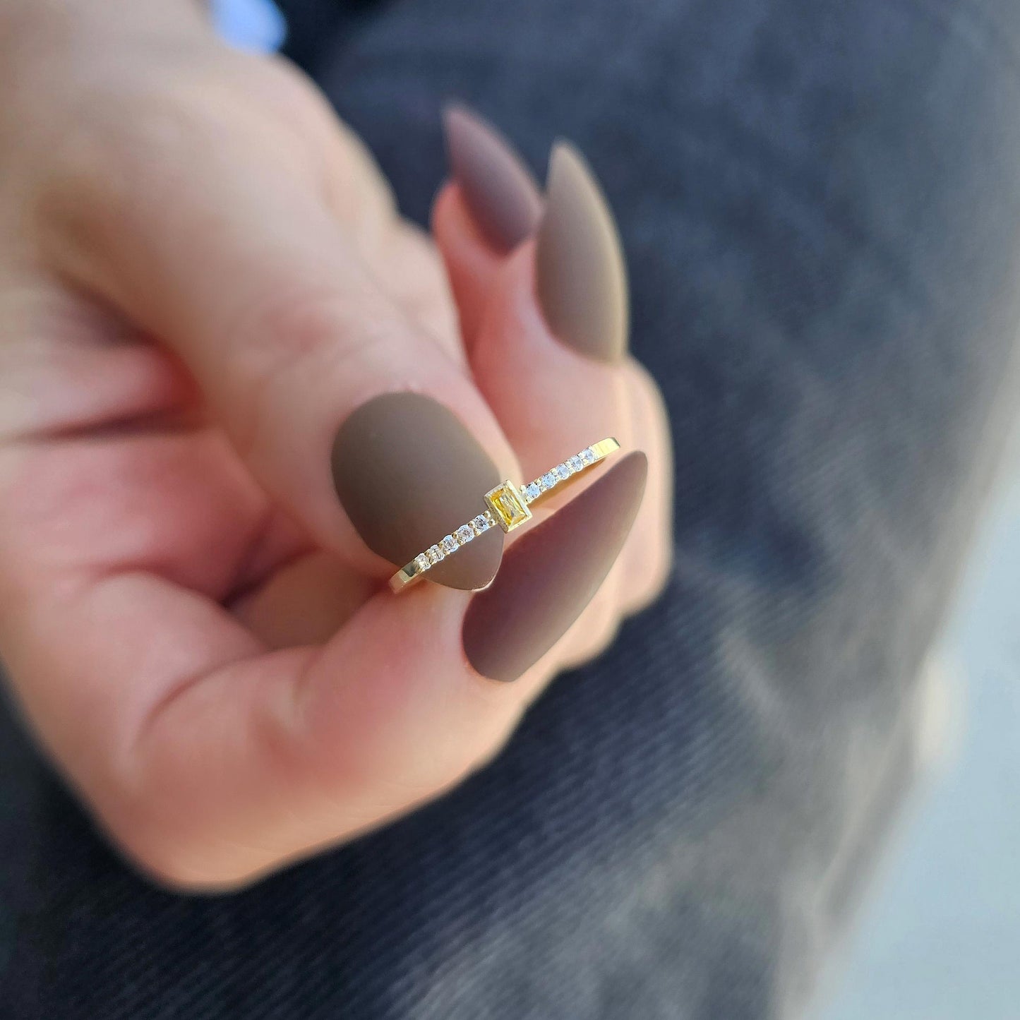 10K Gold Baguette Citrine and Cz Ring - 2S80CIT