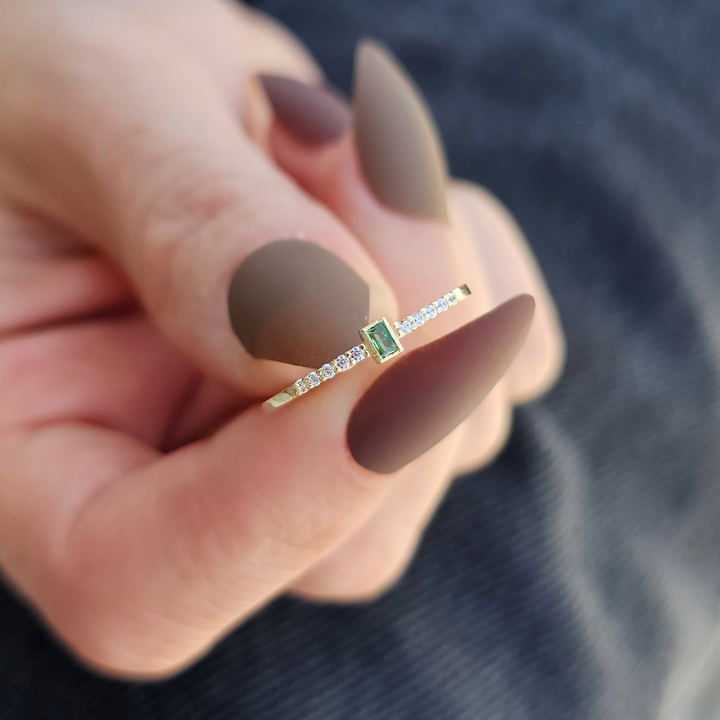 10K Solid Gold Baguette Emerald and Cz Ring - 2S80EME