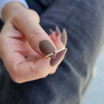 10K Gold Minimalist Baguette Garnet and Cz Ring - 2S80GAR