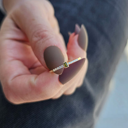 10K Gold Dainty Baguette Peridot and Cz Ring - 2S80PER