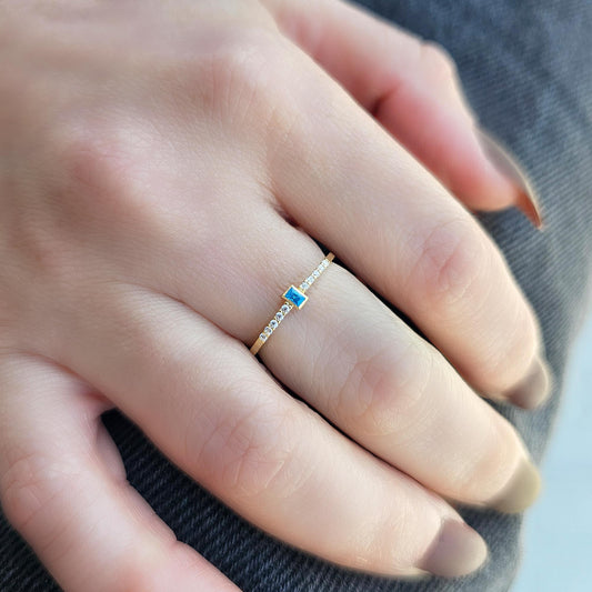 14K Gold Minimalist Sky Blue Baguette and Diamond Ring - 2S80SKY