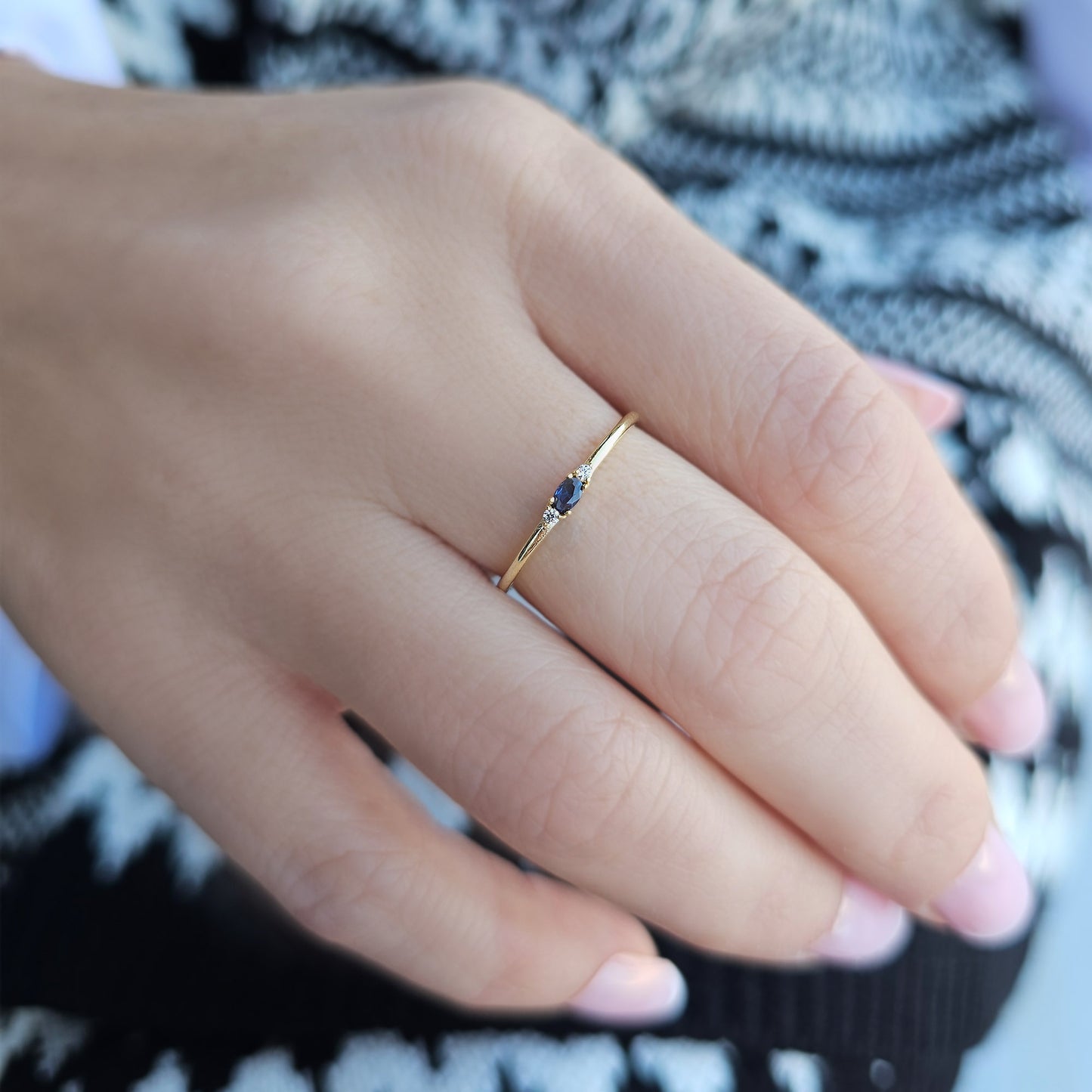 10K Gold Thin Oval Sapphire and Diamond Ring - 2S84SAP