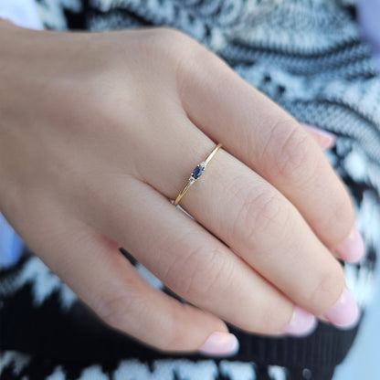 10K Gold Thin Oval Sapphire and Diamond Ring - 2S84SAP