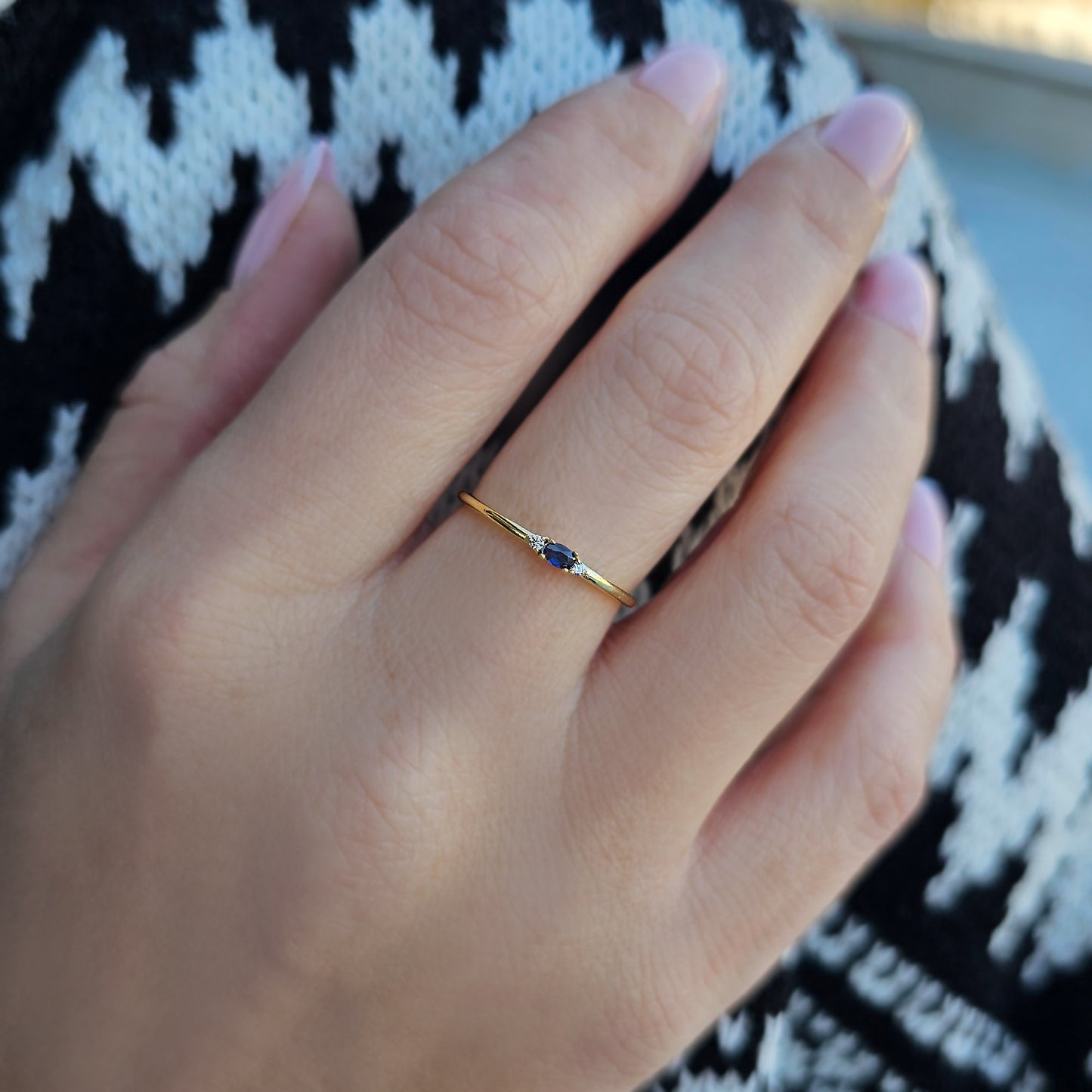 10K Gold Thin Oval Sapphire and Diamond Ring - 2S84SAP