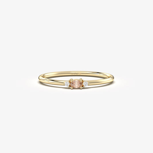 10K Gold Dainty Oval Champagne and Cz Ring - 2S84CHAMP