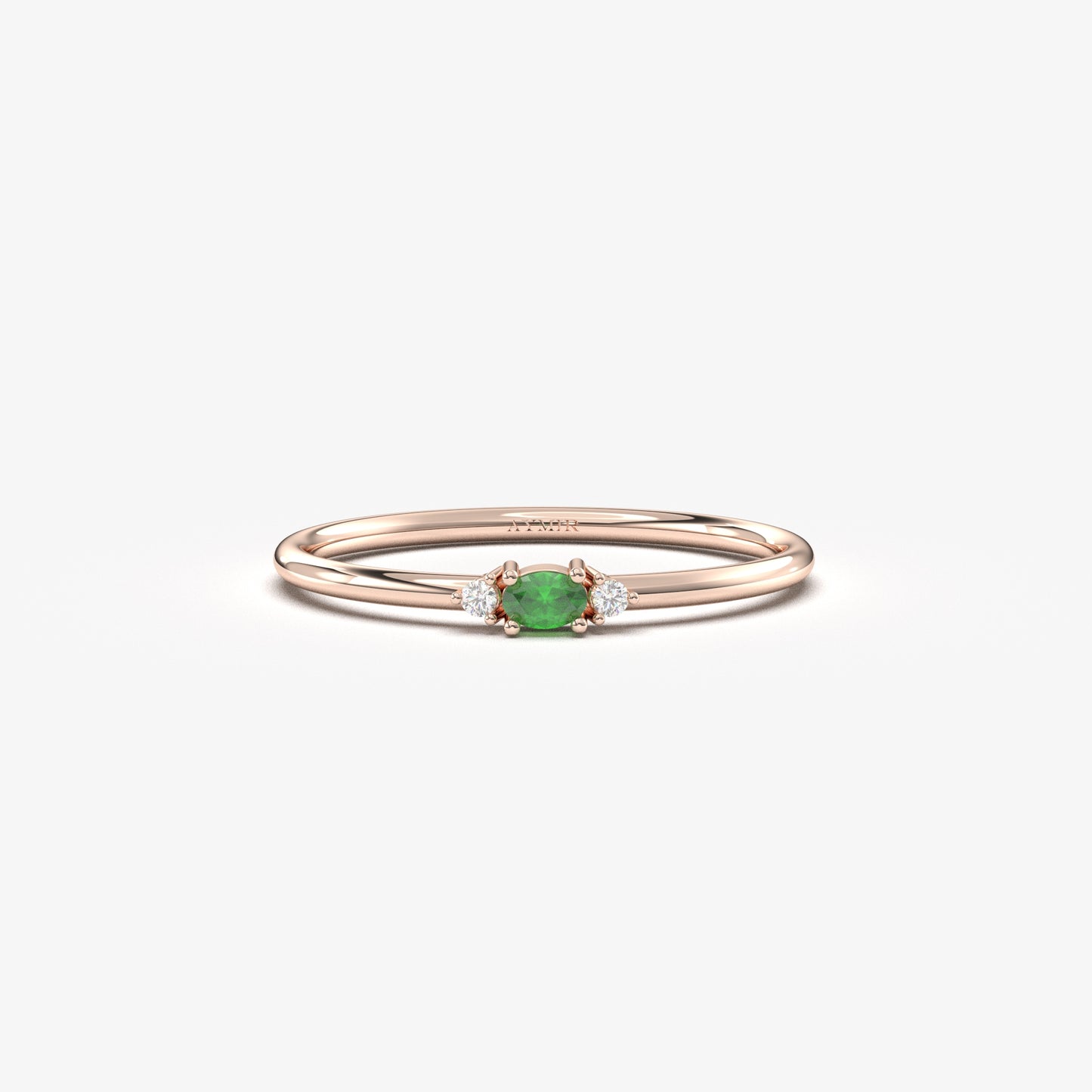 14K Gold Emerald Oval and Diamond Minimalist Ring - 2S84EME