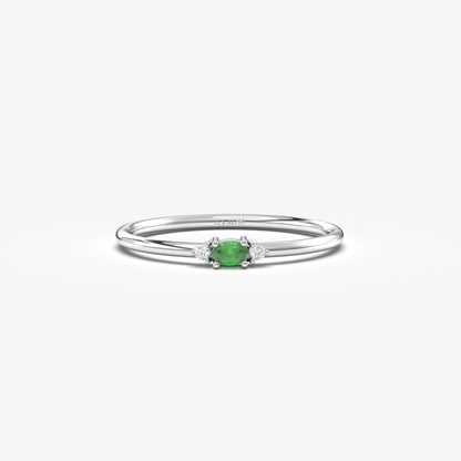 14K Gold Emerald Oval and Diamond Minimalist Ring - 2S84EME