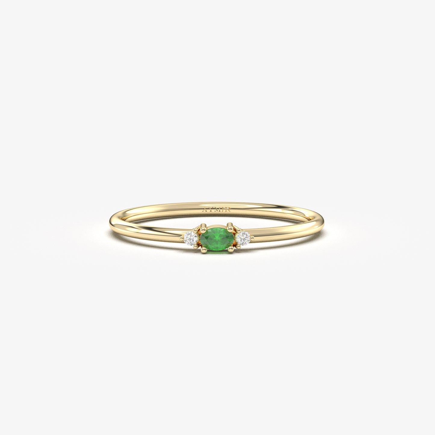 14K Gold Emerald Oval and Diamond Minimalist Ring - 2S84EME