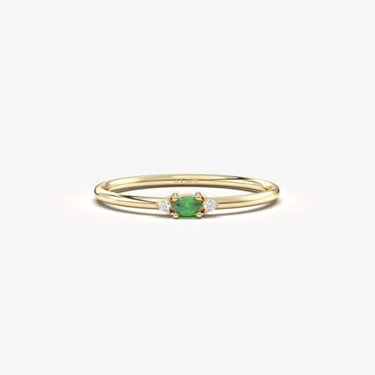 10K Gold Emerald Oval and Diamond Minimalist Ring - 2S84EME