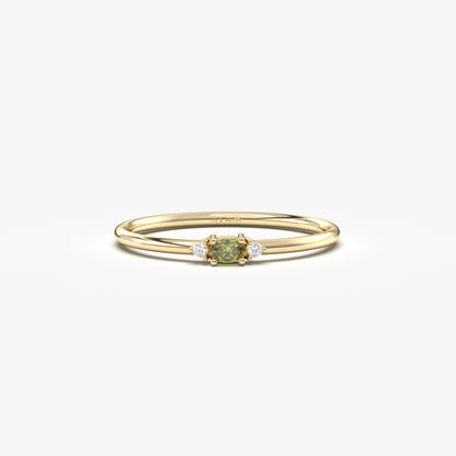 10K Gold Thin Oval Peridot and Cz Ring - 2S84PER