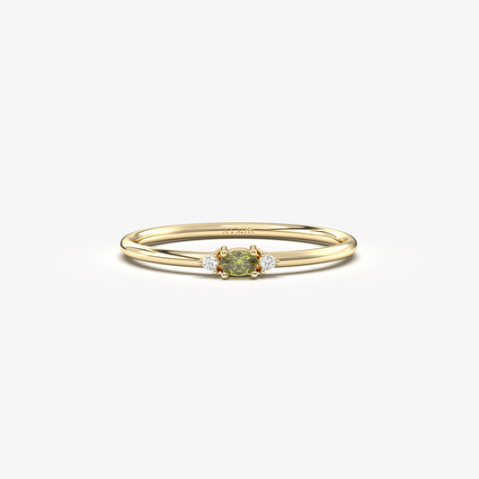 10K Gold Thin Oval Peridot and Cz Ring - 2S84PER