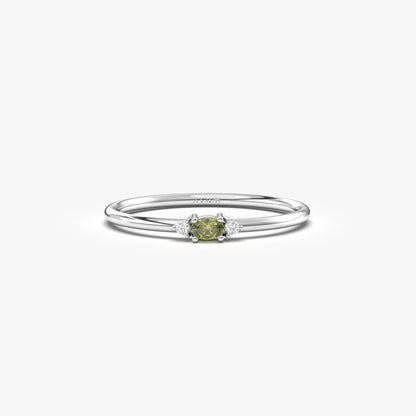 10K Gold Thin Oval Peridot and Cz Ring - 2S84PER