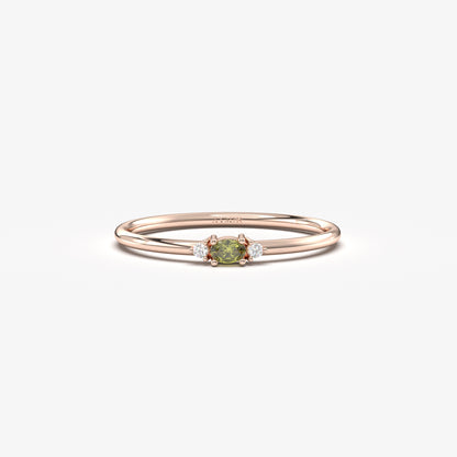 10K Gold Thin Oval Peridot and Cz Ring - 2S84PER