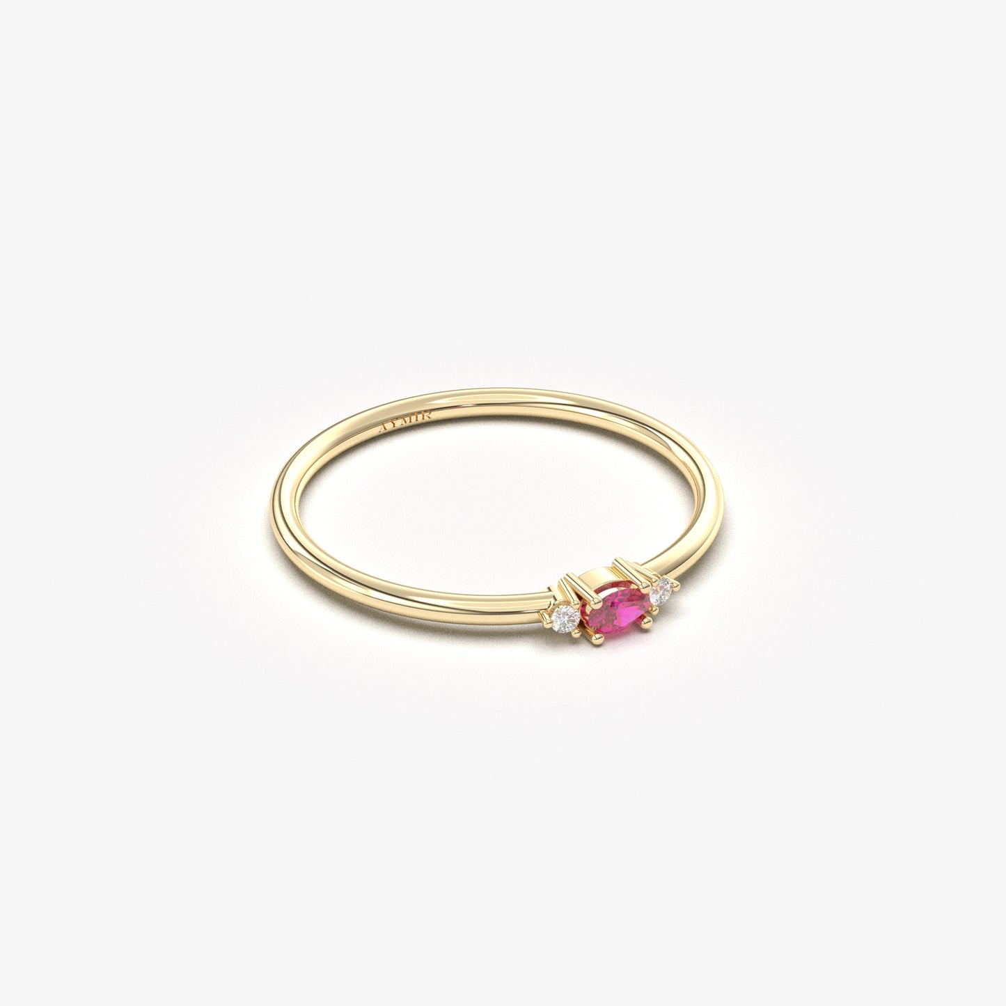 10K Gold Minimalist Oval Ruby and Cz Ring - 2S84RBY