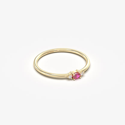 10K Gold Minimalist Oval Ruby and Cz Ring - 2S84RBY