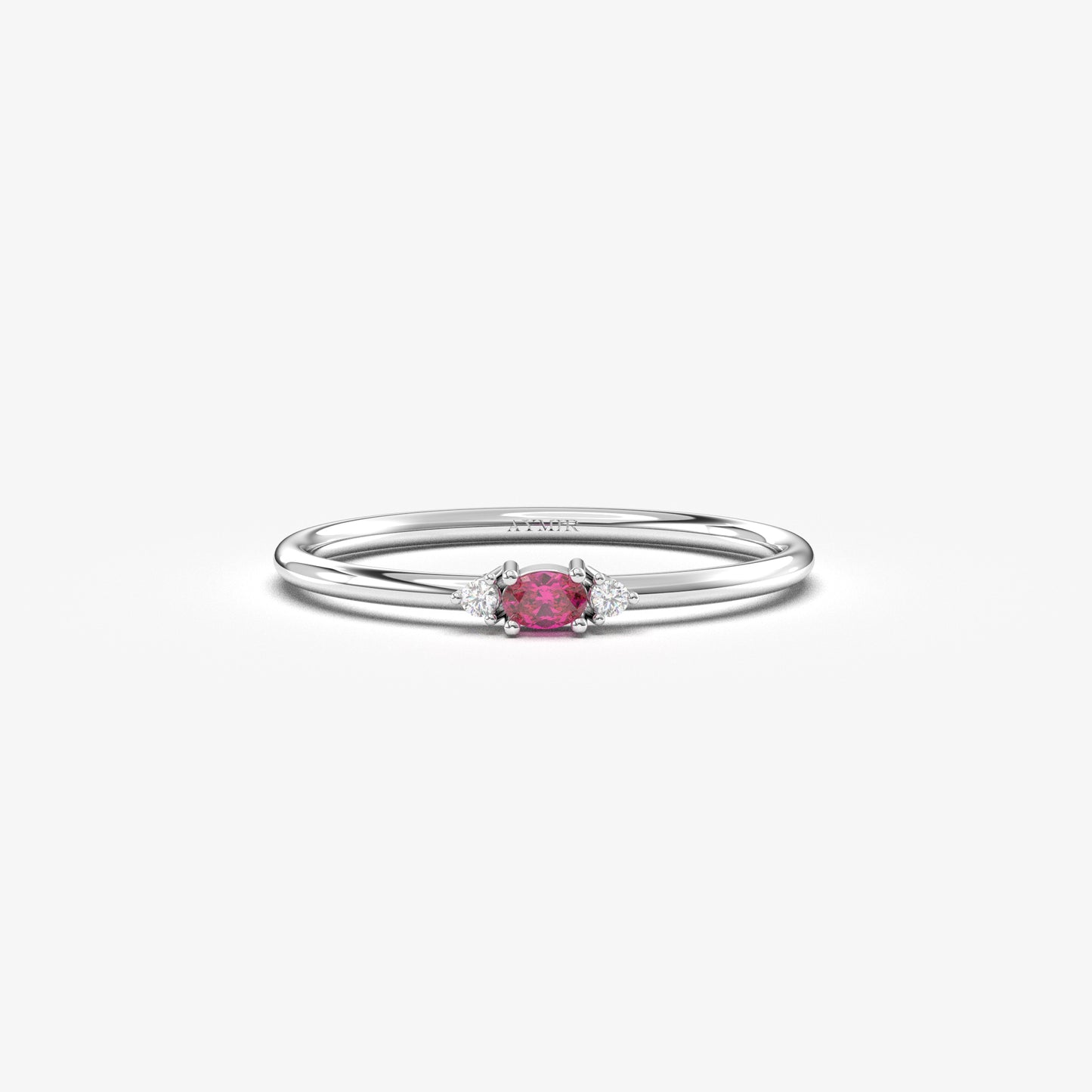 10K Gold Minimalist Oval Ruby and Cz Ring - 2S84RBY
