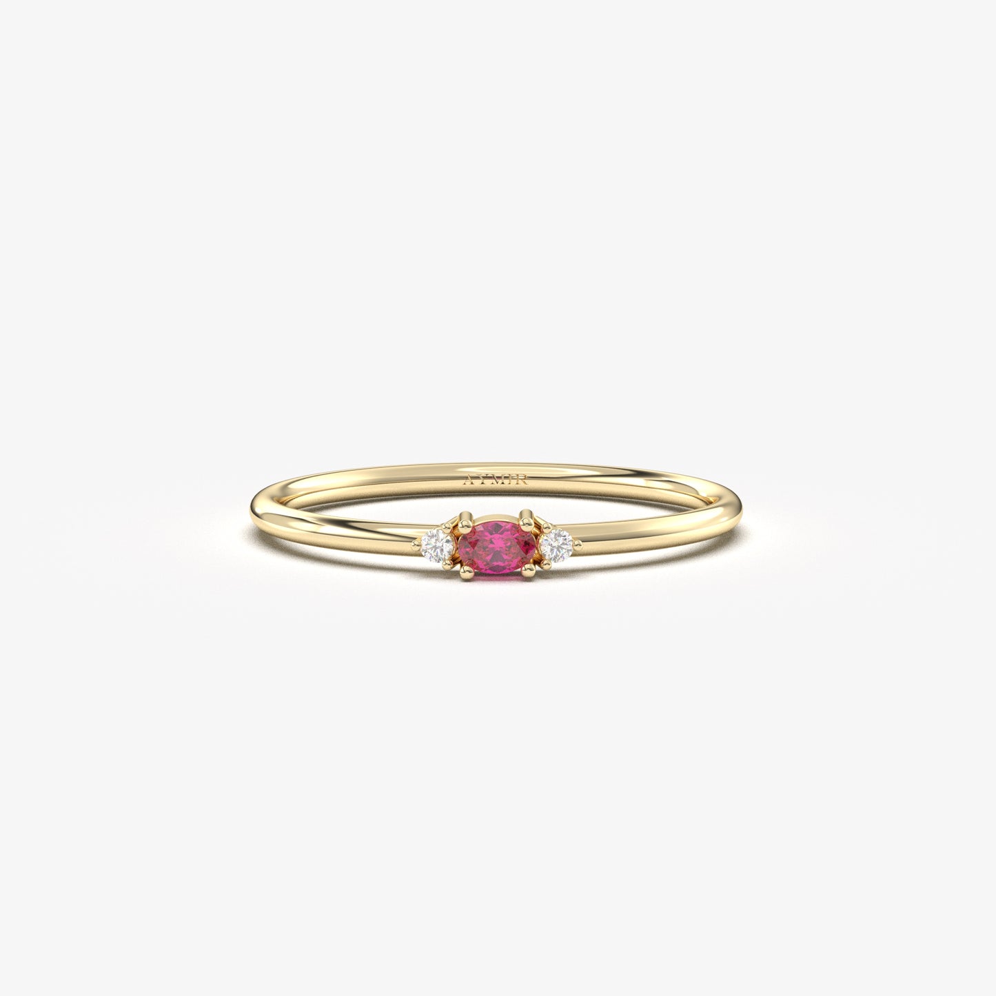 10K Gold Minimalist Oval Ruby and Cz Ring - 2S84RBY