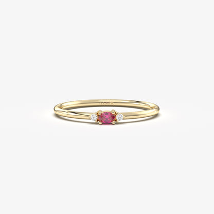 10K Gold Minimalist Oval Ruby and Cz Ring - 2S84RBY