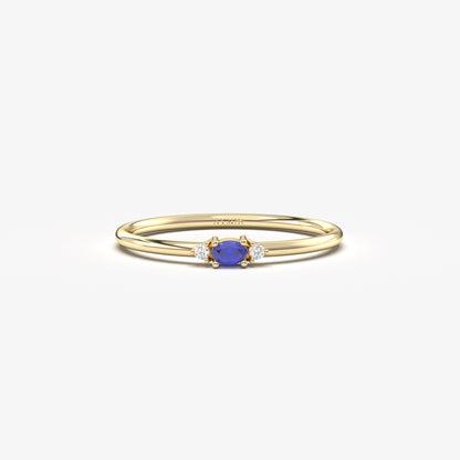 10K Gold Thin Oval Sapphire and Diamond Ring - 2S84SAP